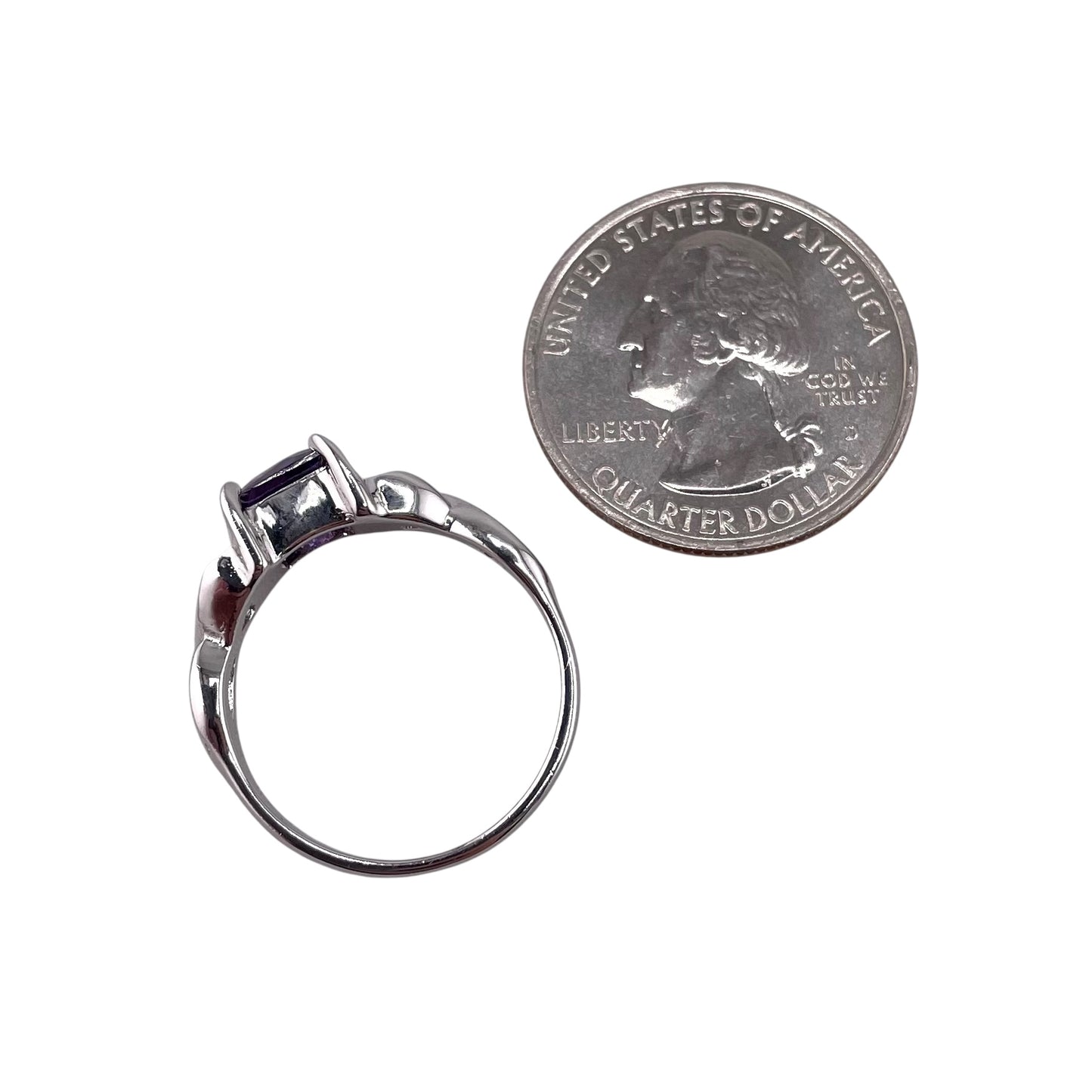 Blue Lab Opal Square Amethyst CZ Ring Sterling Silver