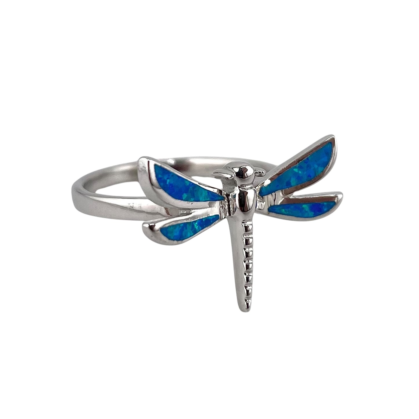 Blue Lab Opal Dragonfly Ring Sterling Silver