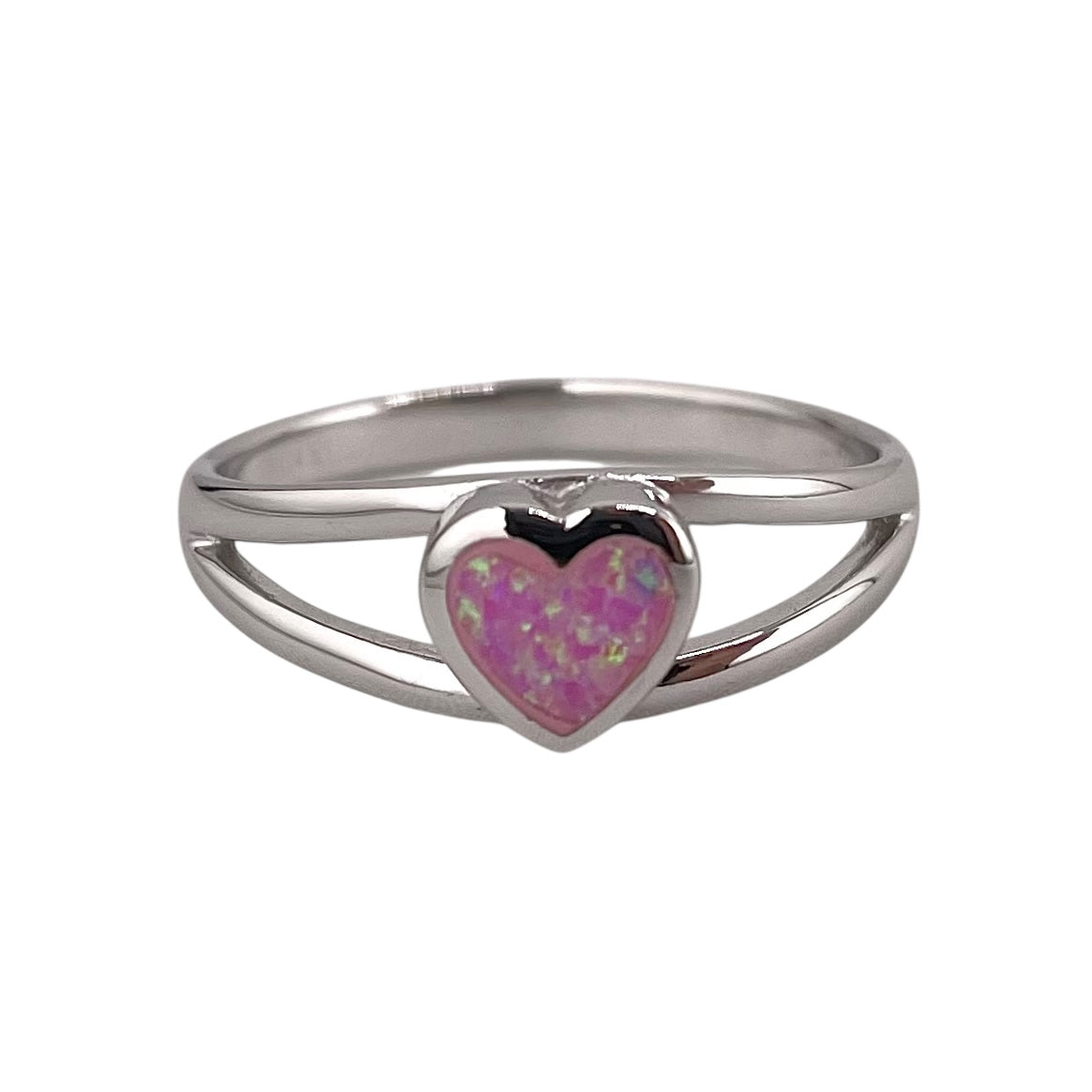 Pink Lab Opal Heart Ring Sterling Silver