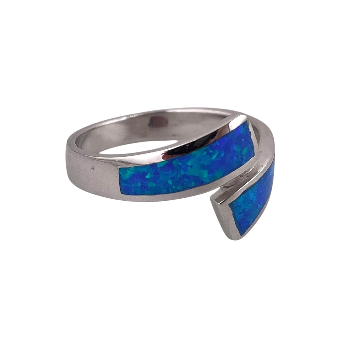 Blue Lab Opal Curve Ring Sterling Silver