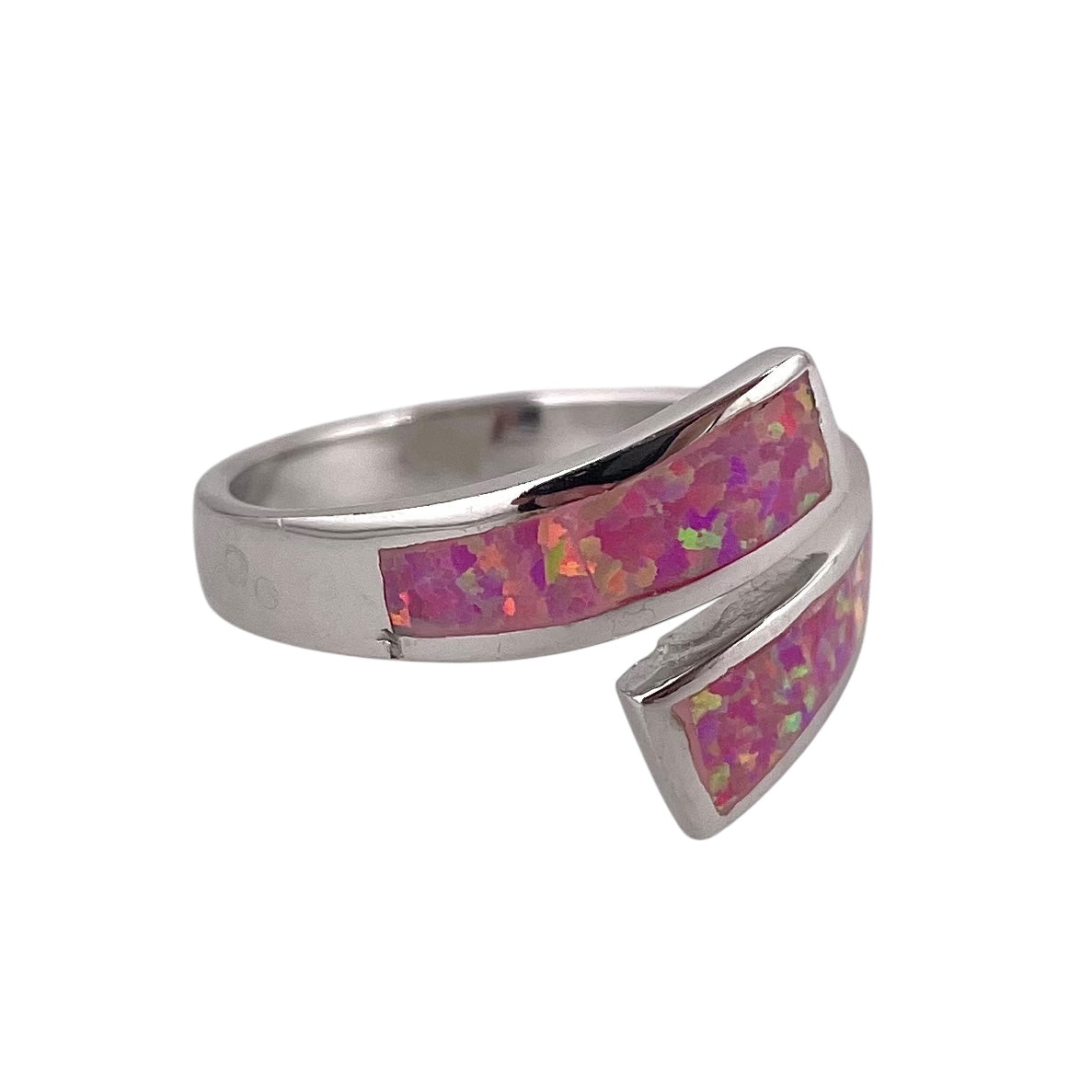 Pink Lab Opal Curve Ring Sterling Silver
