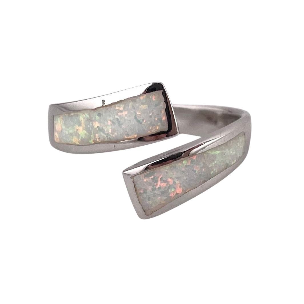 White Lab Opal Curve Ring Sterling Silver