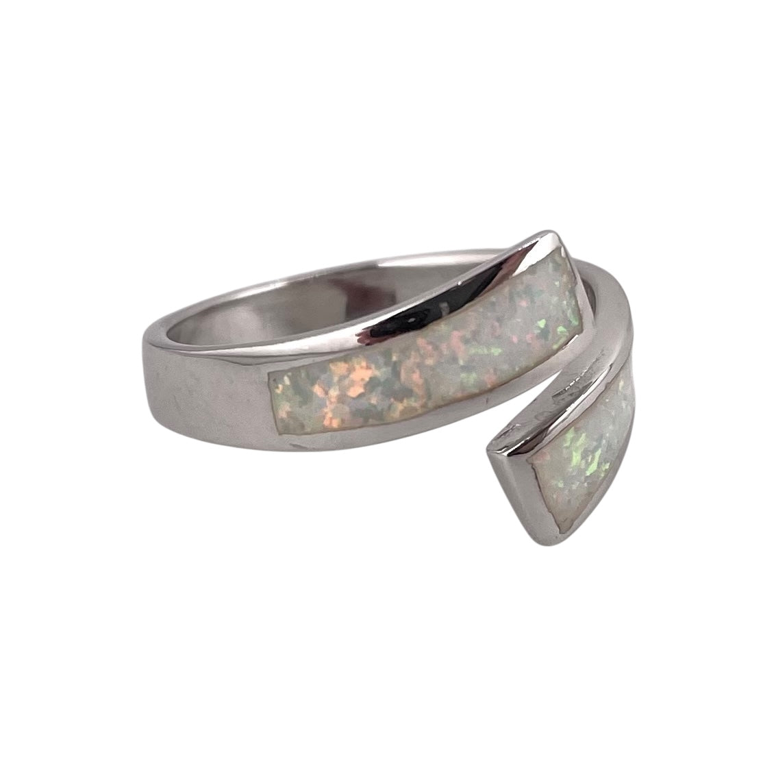 White Lab Opal Curve Ring Sterling Silver