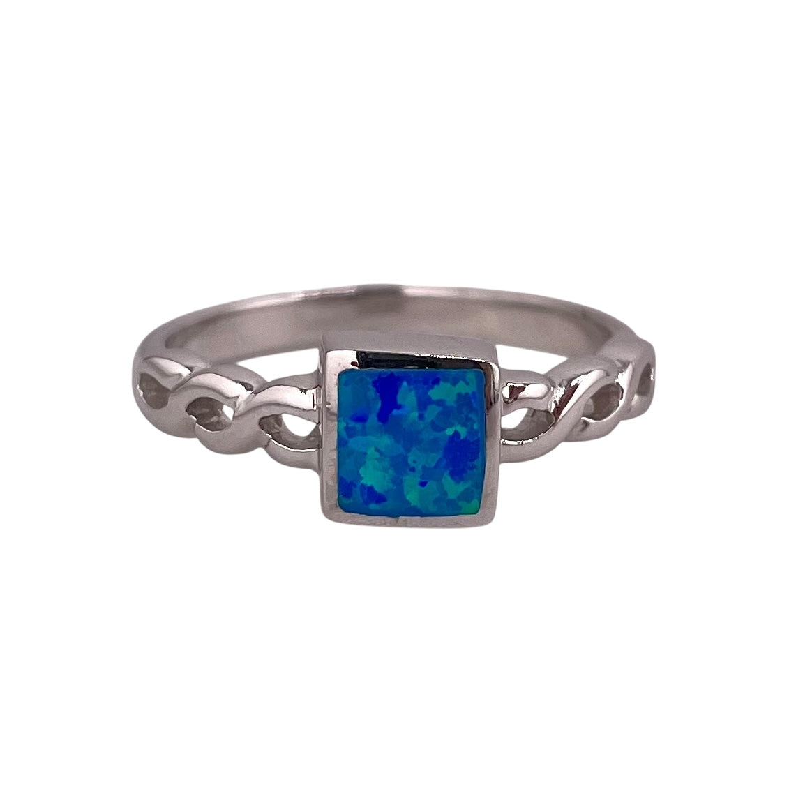 Blue Lab Opal Square Braid Ring Sterling Silver