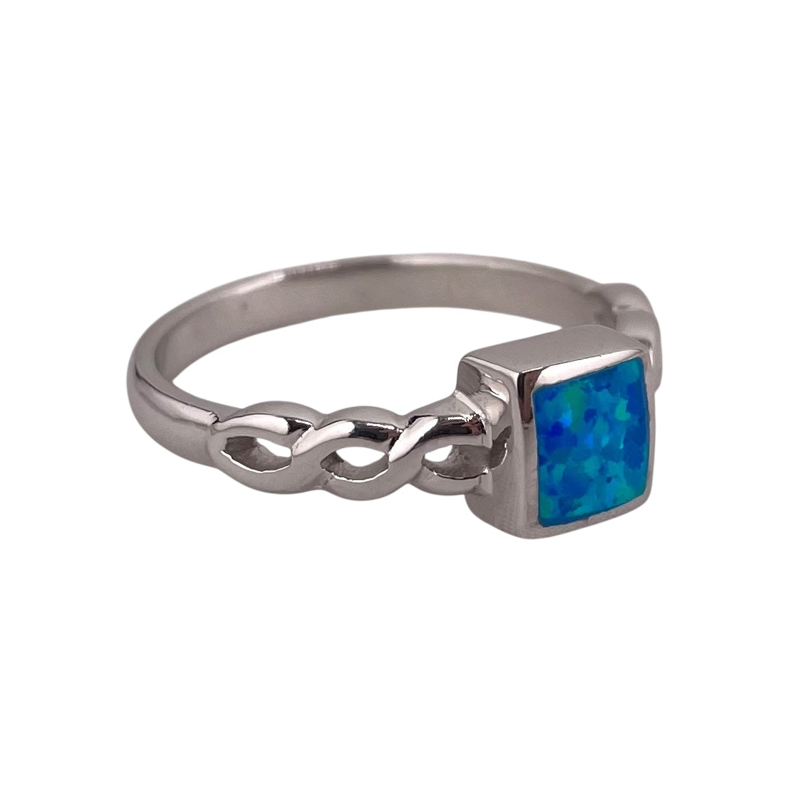 Blue Lab Opal Square Braid Ring Sterling Silver