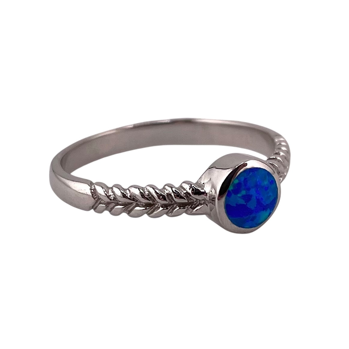Blue Lab Opal Circle Round Ring Sterling Silver