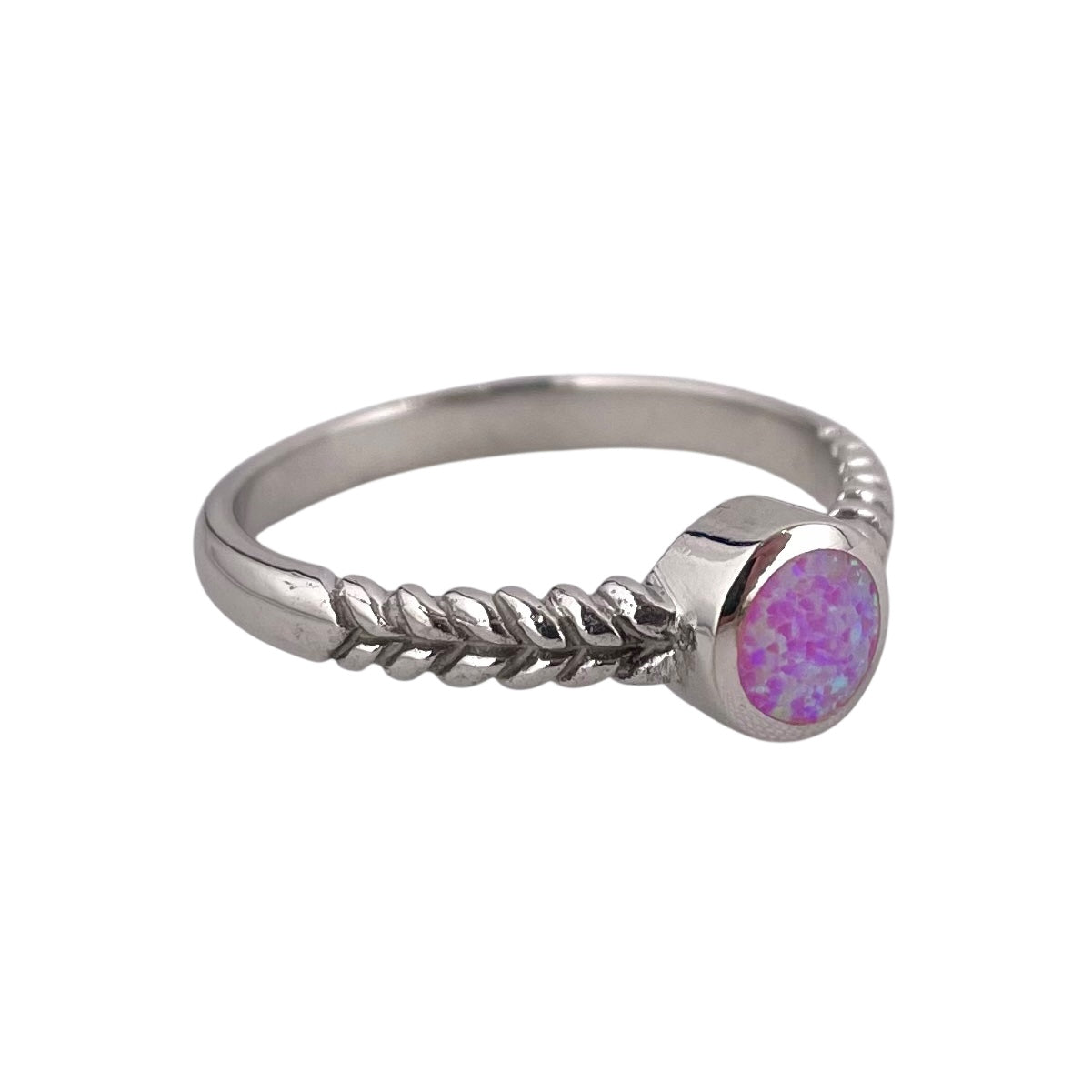 Pink Lab Opal Circle Round Ring Sterling Silver