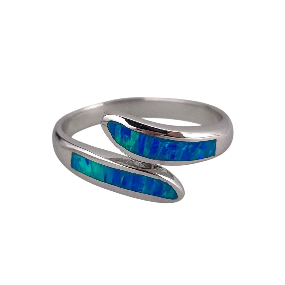 Blue Lab Opal Curve Ring Sterling Silver