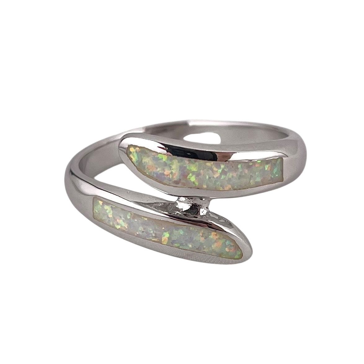 White Lab Opal Curve Ring Sterling Silver