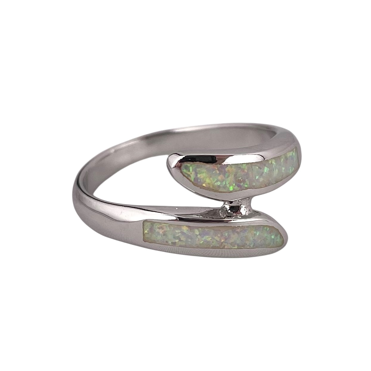 White Lab Opal Curve Ring Sterling Silver