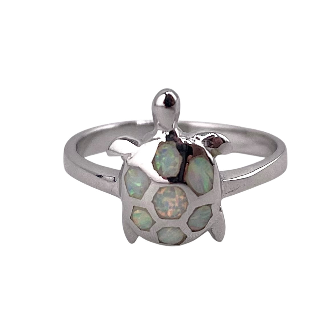 White Lab Opal Turtle Ring Sterling Silver
