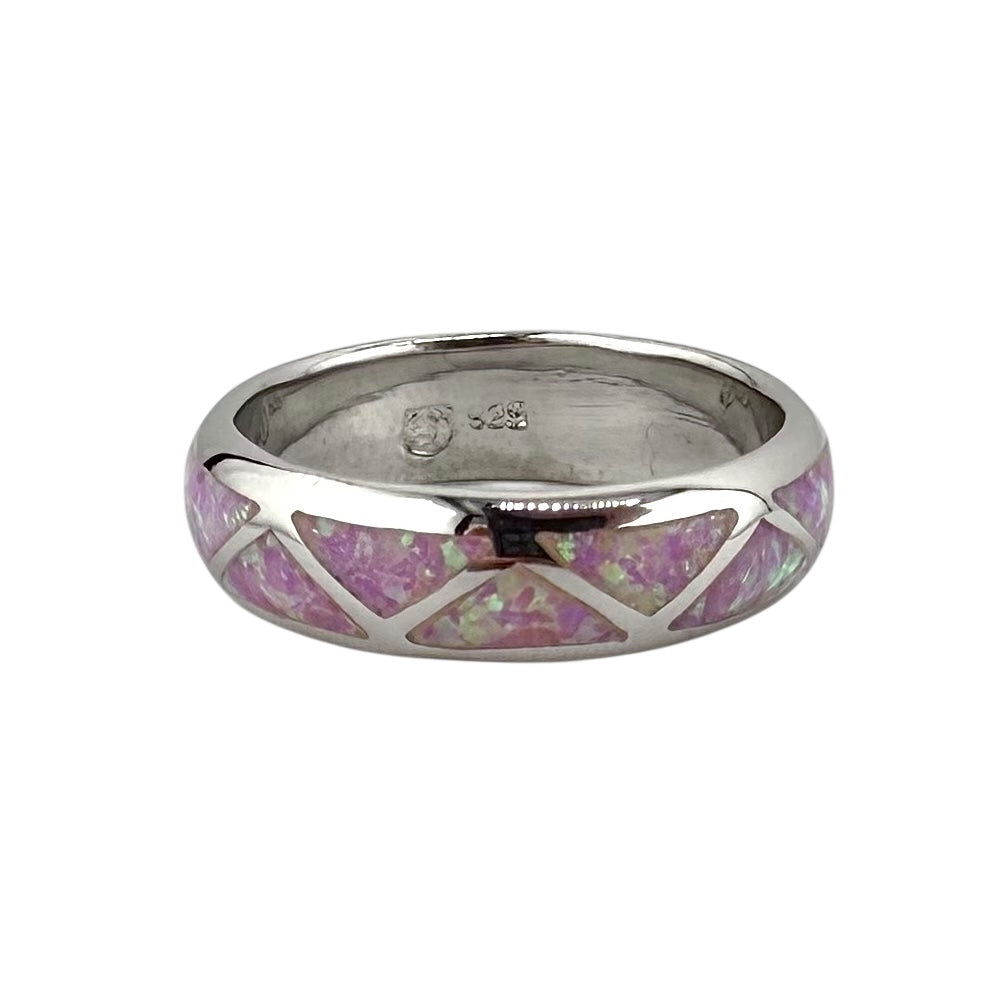 Pink Lab Opal Triangle Pattern Ring Sterling Silver