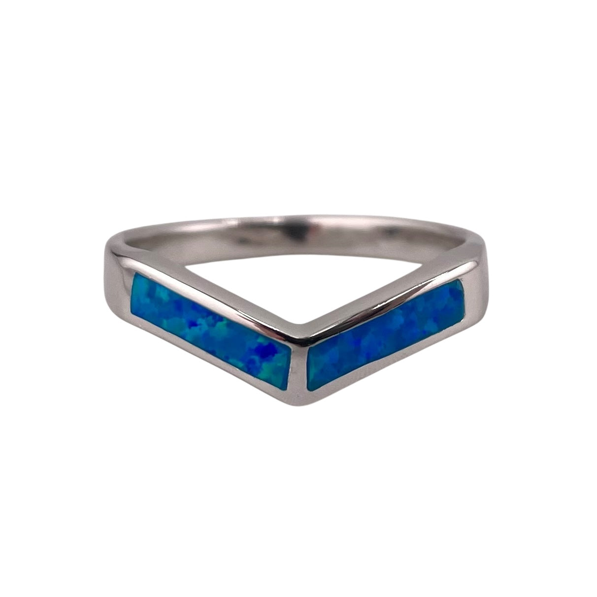 Blue Lab Opal Chevron Ring Sterling Silver