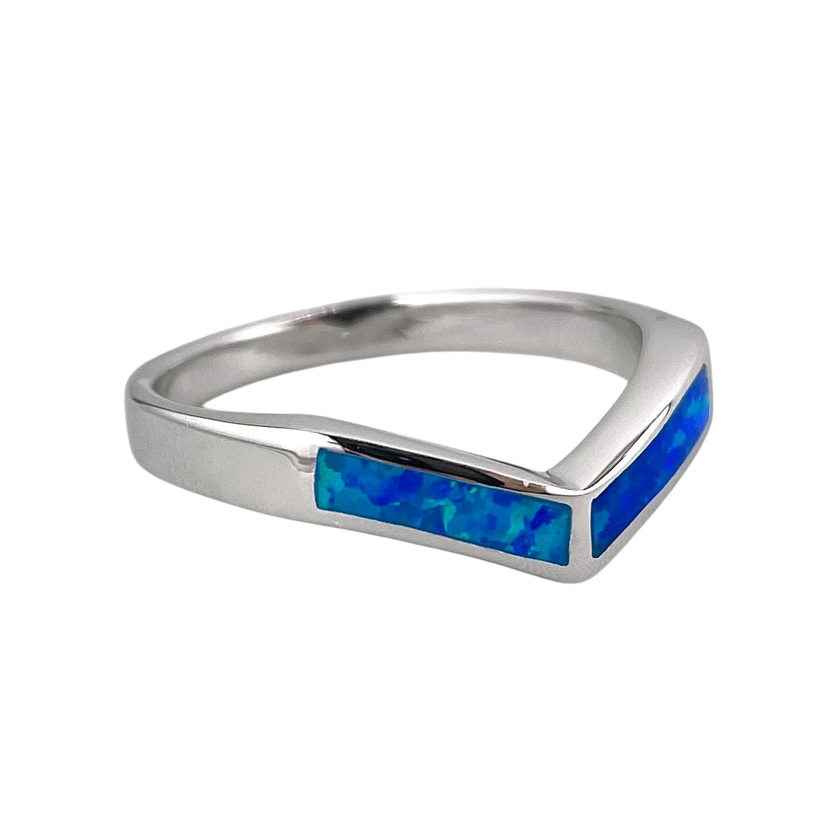 Blue Lab Opal Chevron Ring Sterling Silver
