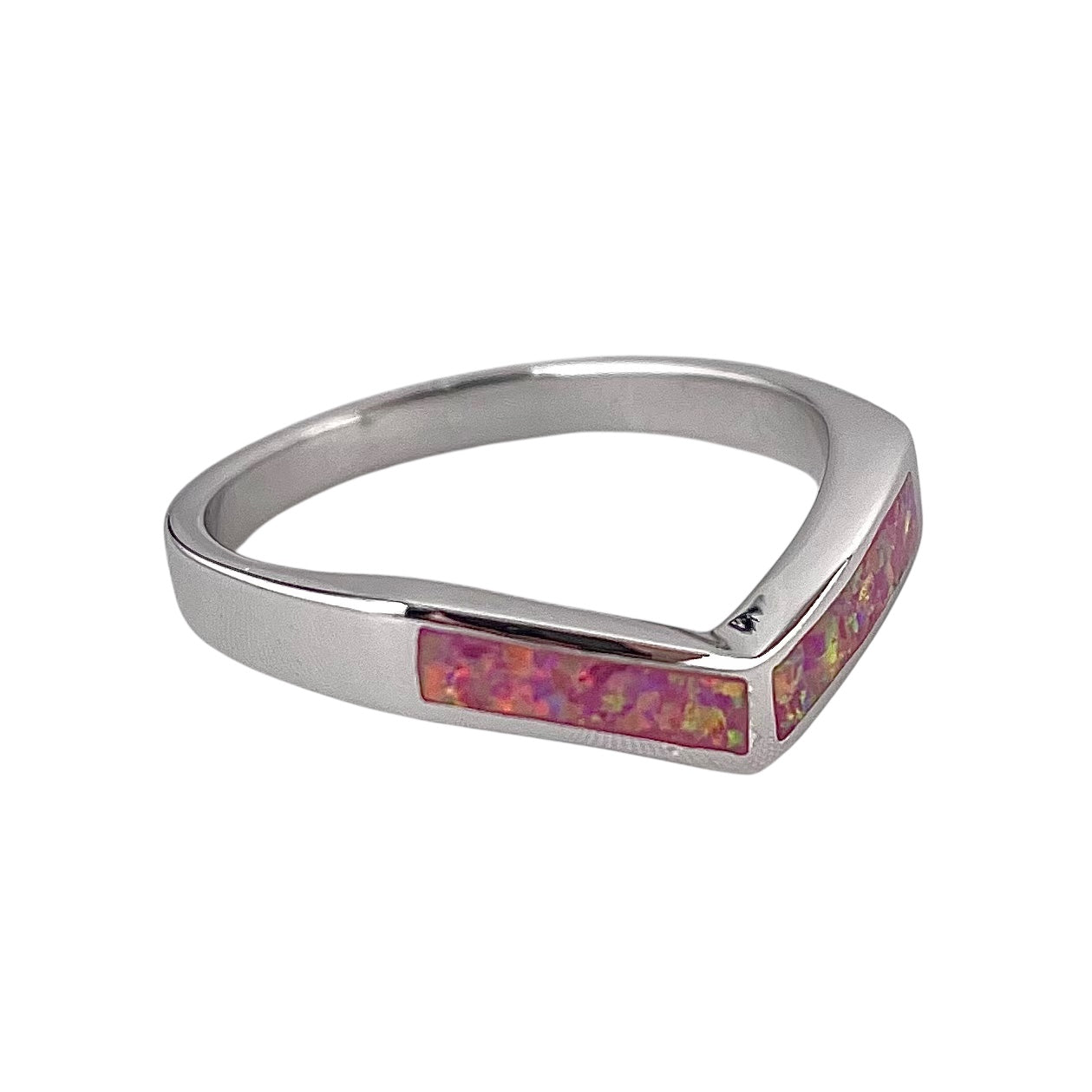 Pink Lab Opal Chevron Ring Sterling Silver