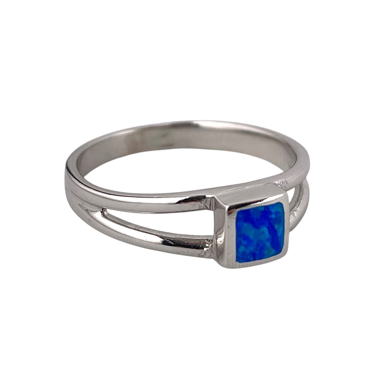 Blue Lab Opal Square Ring Sterling Silver