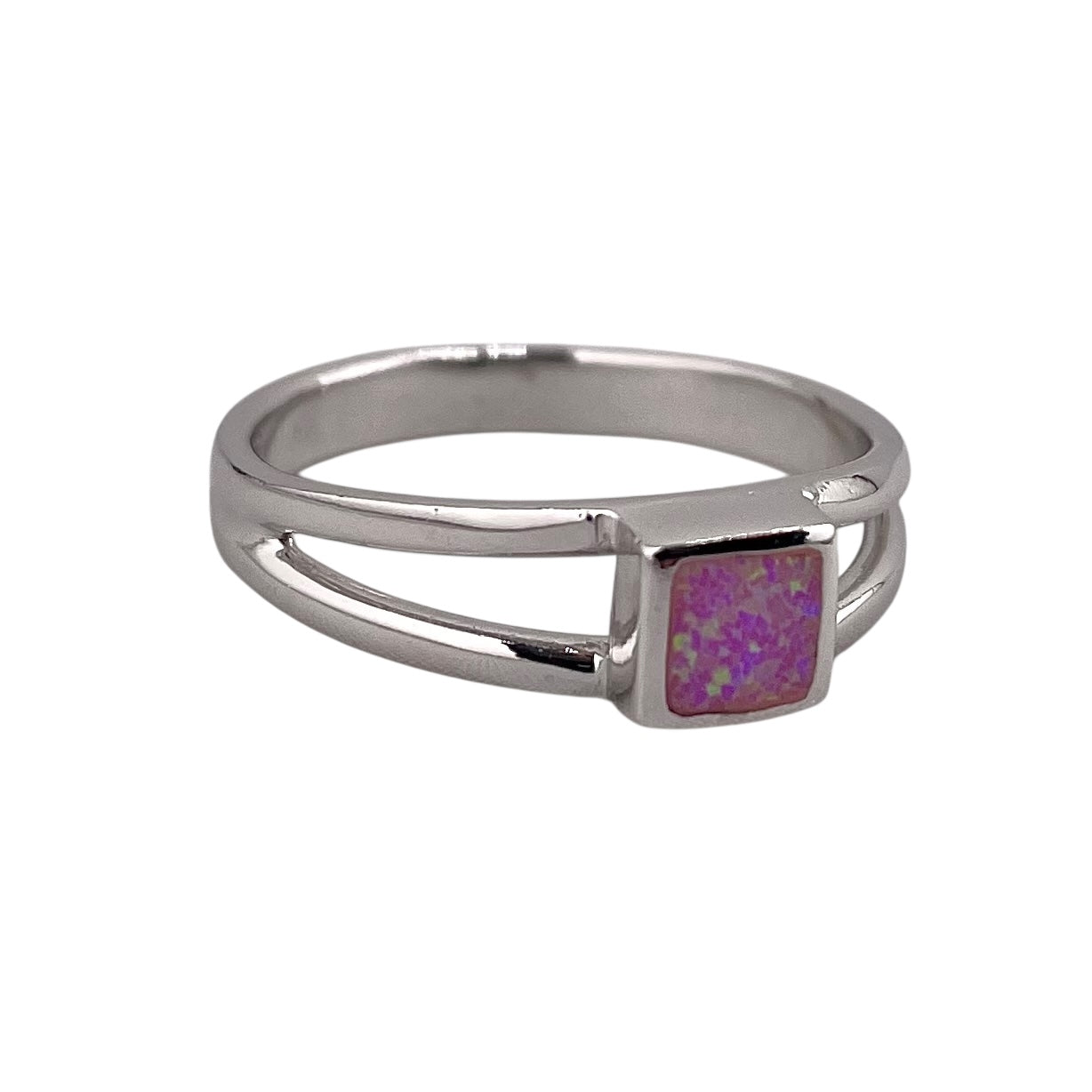 Pink Lab Opal Square Ring Sterling Silver