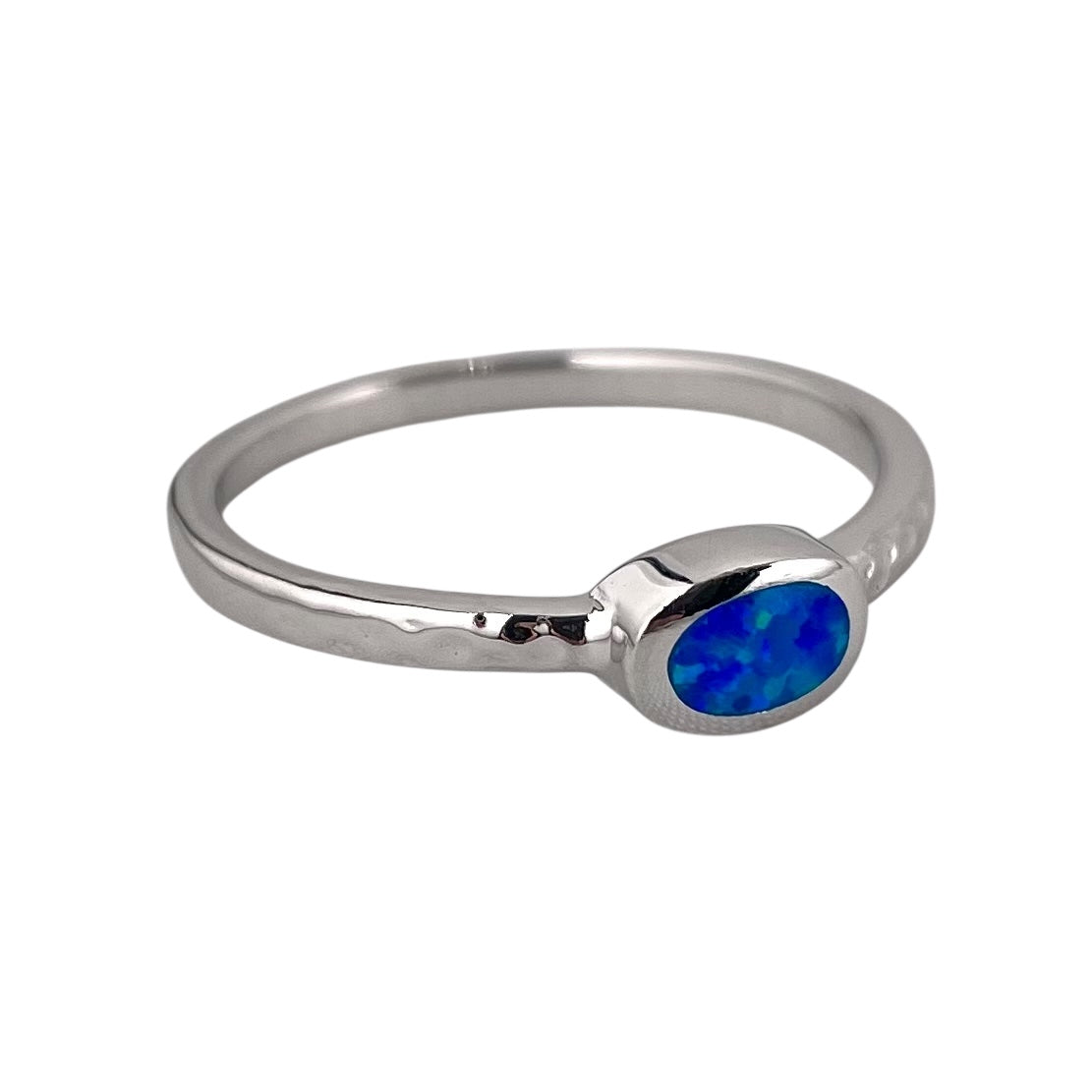 Blue Lab Opal Oval Ring Sterling Silver