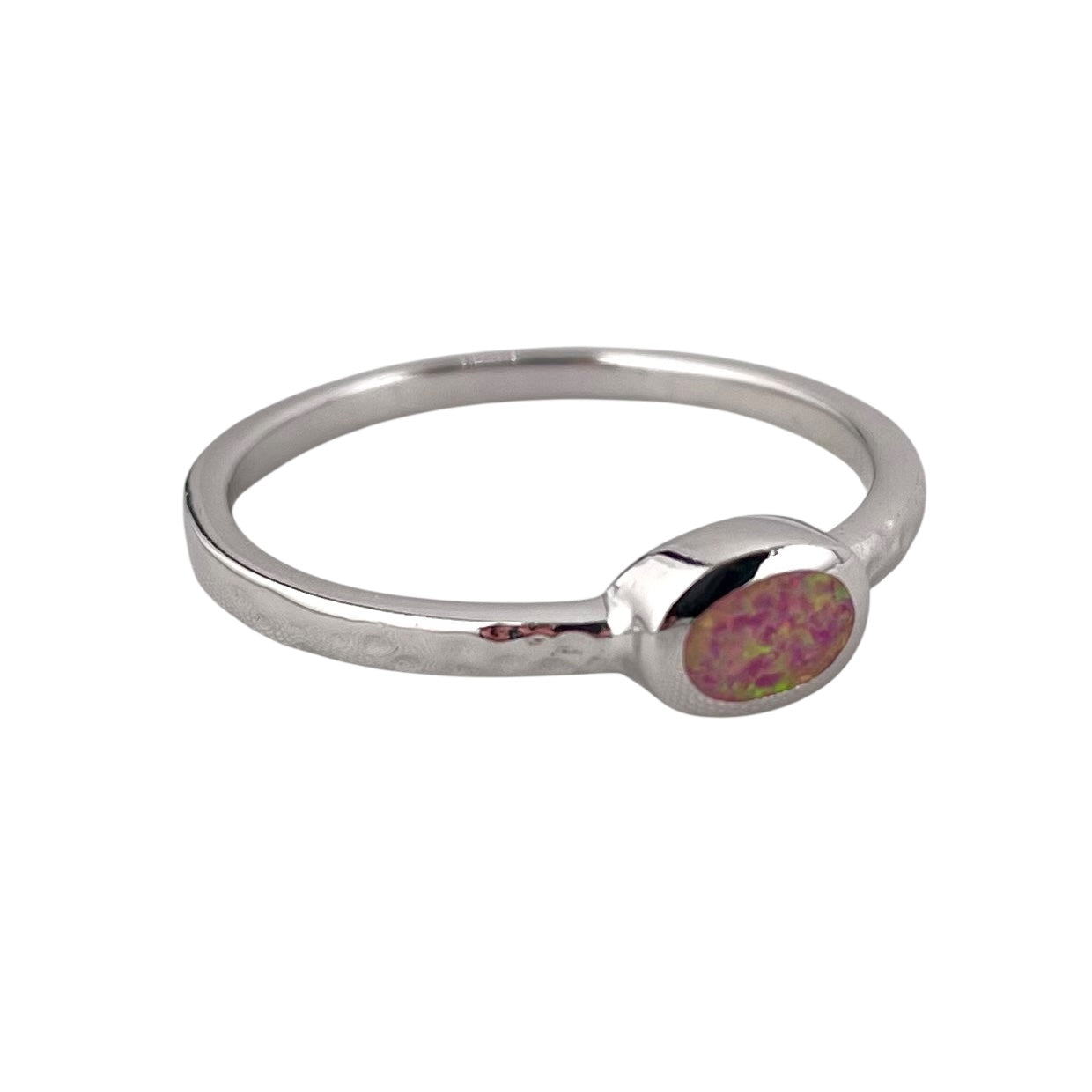 Pink Lab Opal Oval Ring Sterling Silver