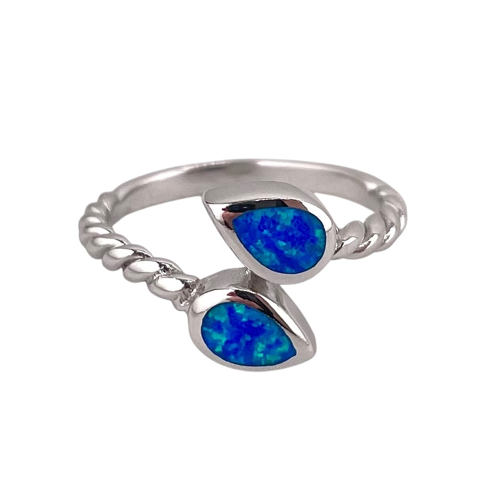 Blue Lab Opal Double Pear Shape Wrap Ring Sterling Silver