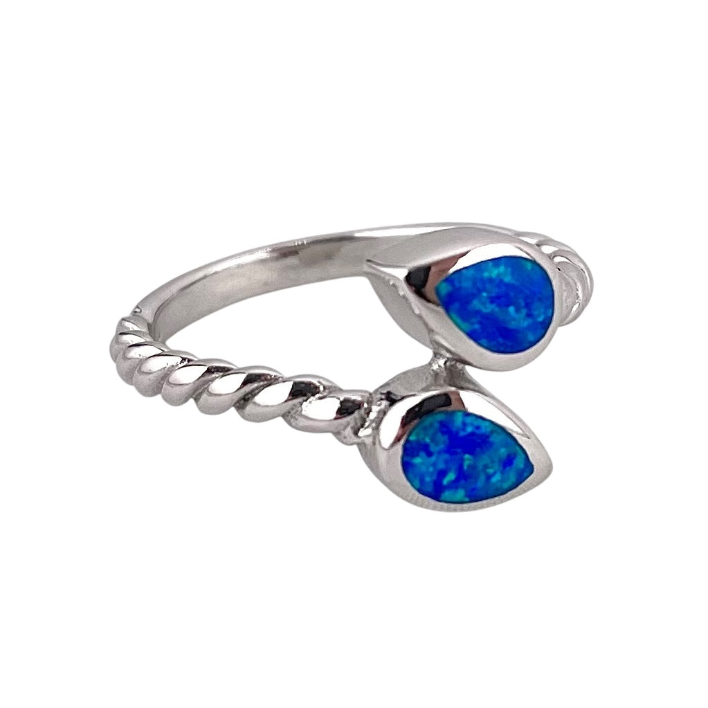 Blue Lab Opal Double Pear Shape Wrap Ring Sterling Silver