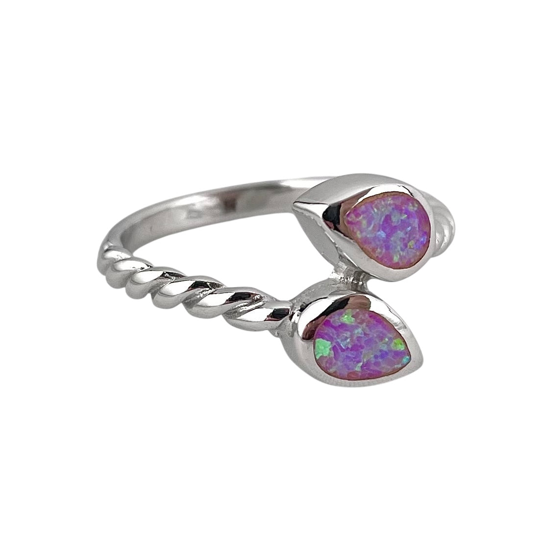 Pink Lab Opal Double Pear Shape Wrap Ring Sterling Silver