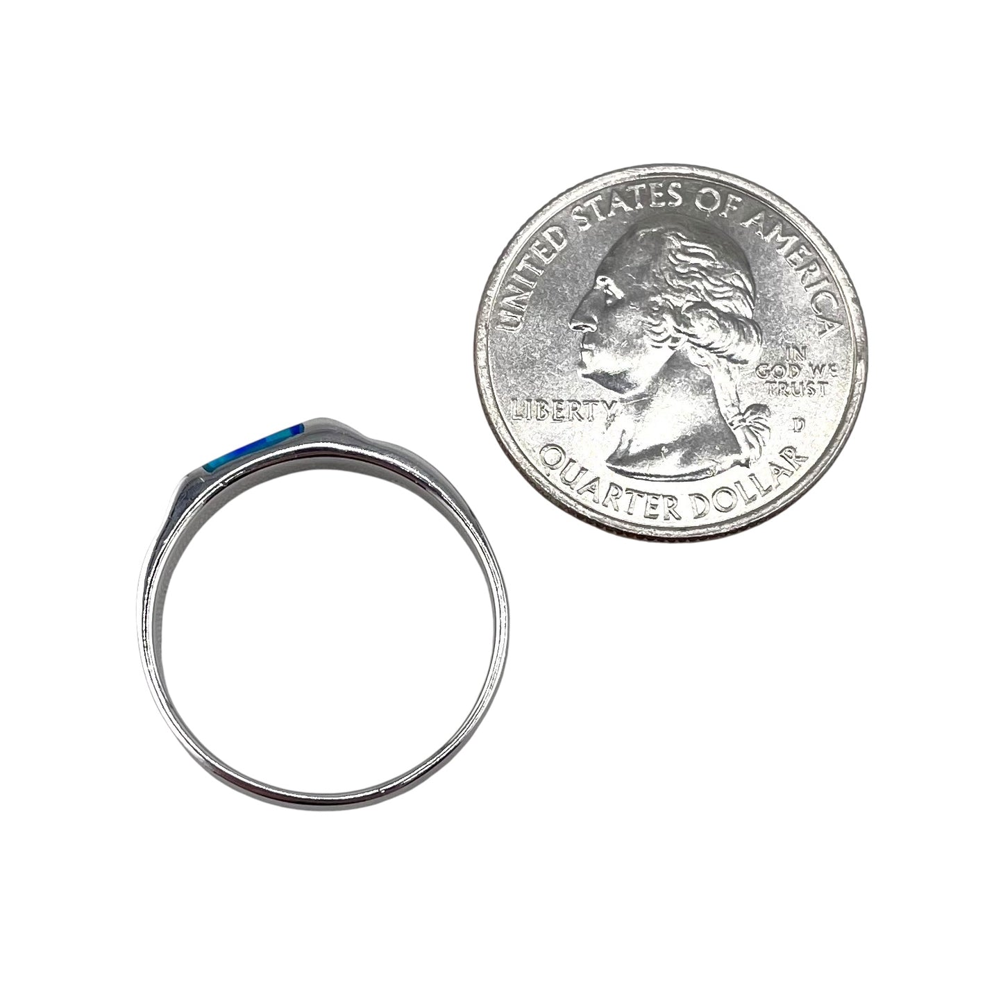 Blue Lab Opal Rectangle Ring Sterling Silver
