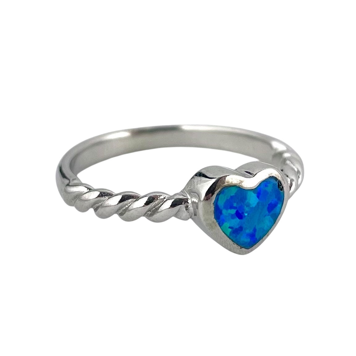 Blue Lab Heart Opal Rope Band Ring Sterling Silver
