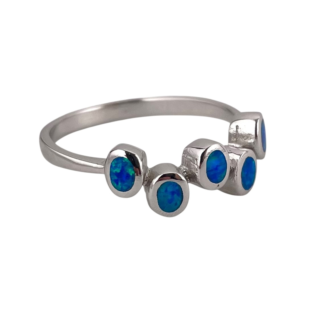 Blue Lab Opal Stacked Oval Ring Sterling Silver