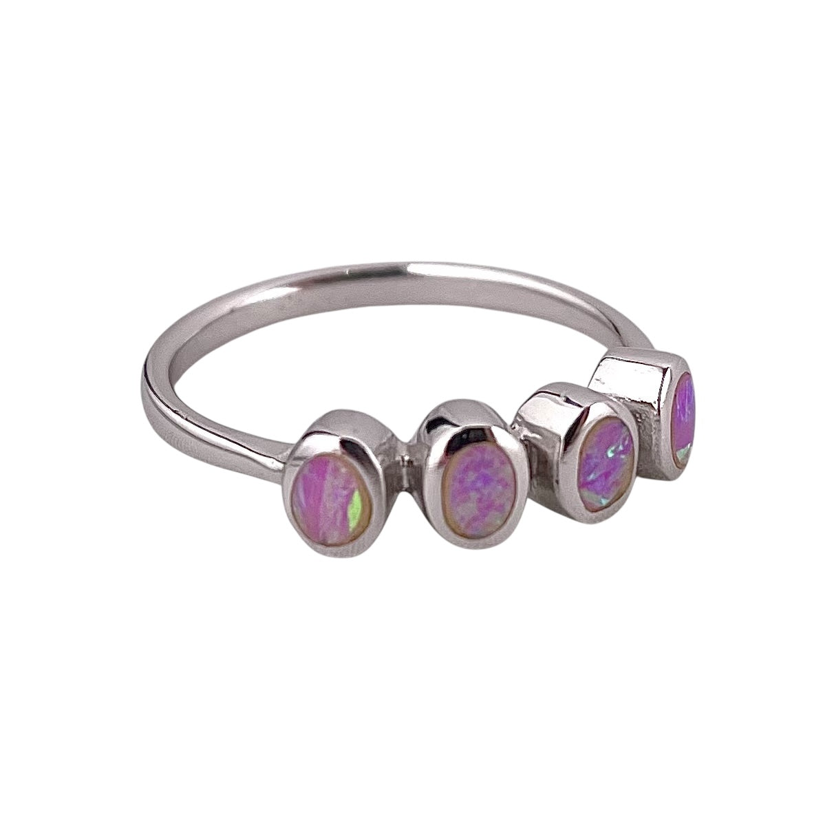 Pink Lab Opal Oval Row Ring Sterling Silver