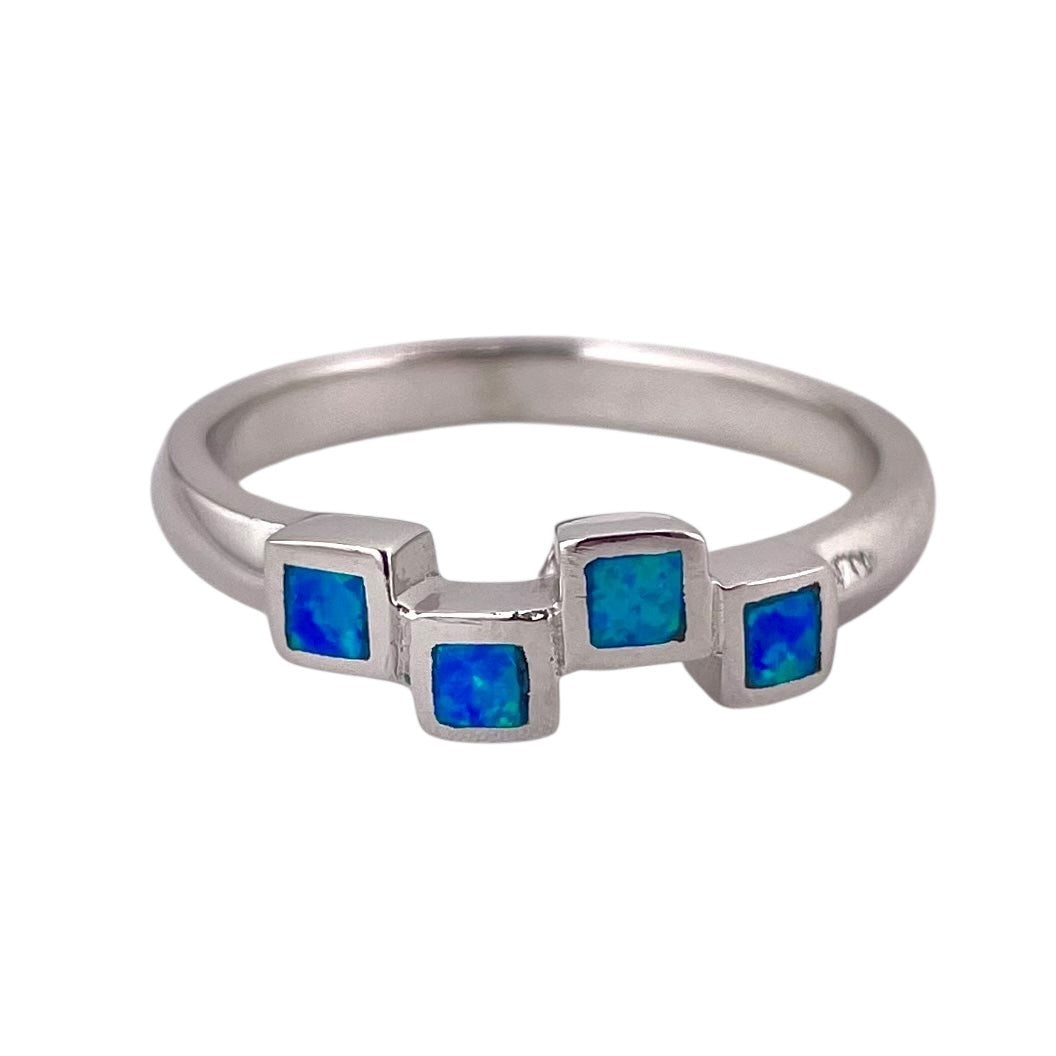 Blue Lab Opal Stacked Square Ring Sterling Silver