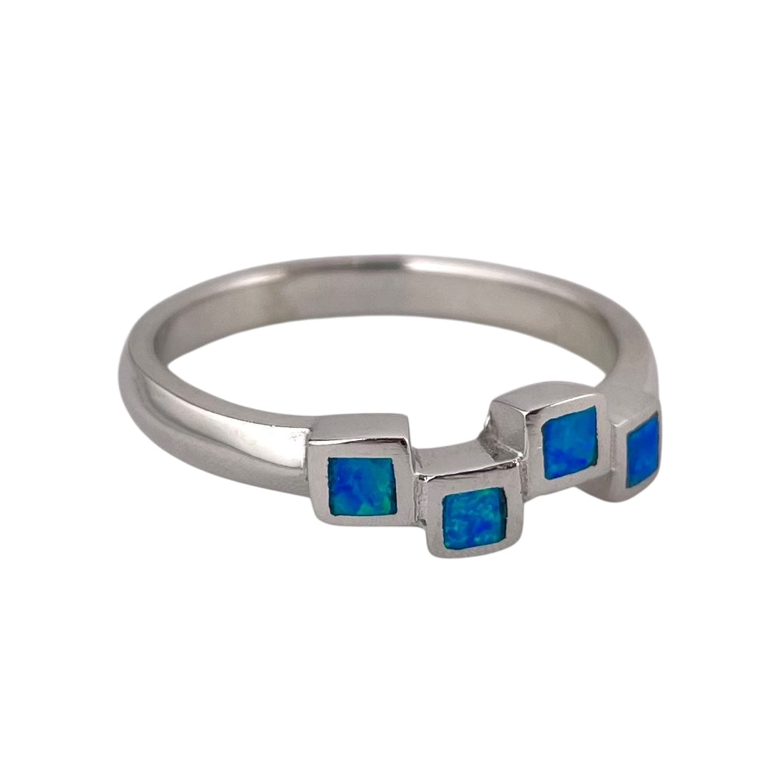 Blue Lab Opal Stacked Square Ring Sterling Silver