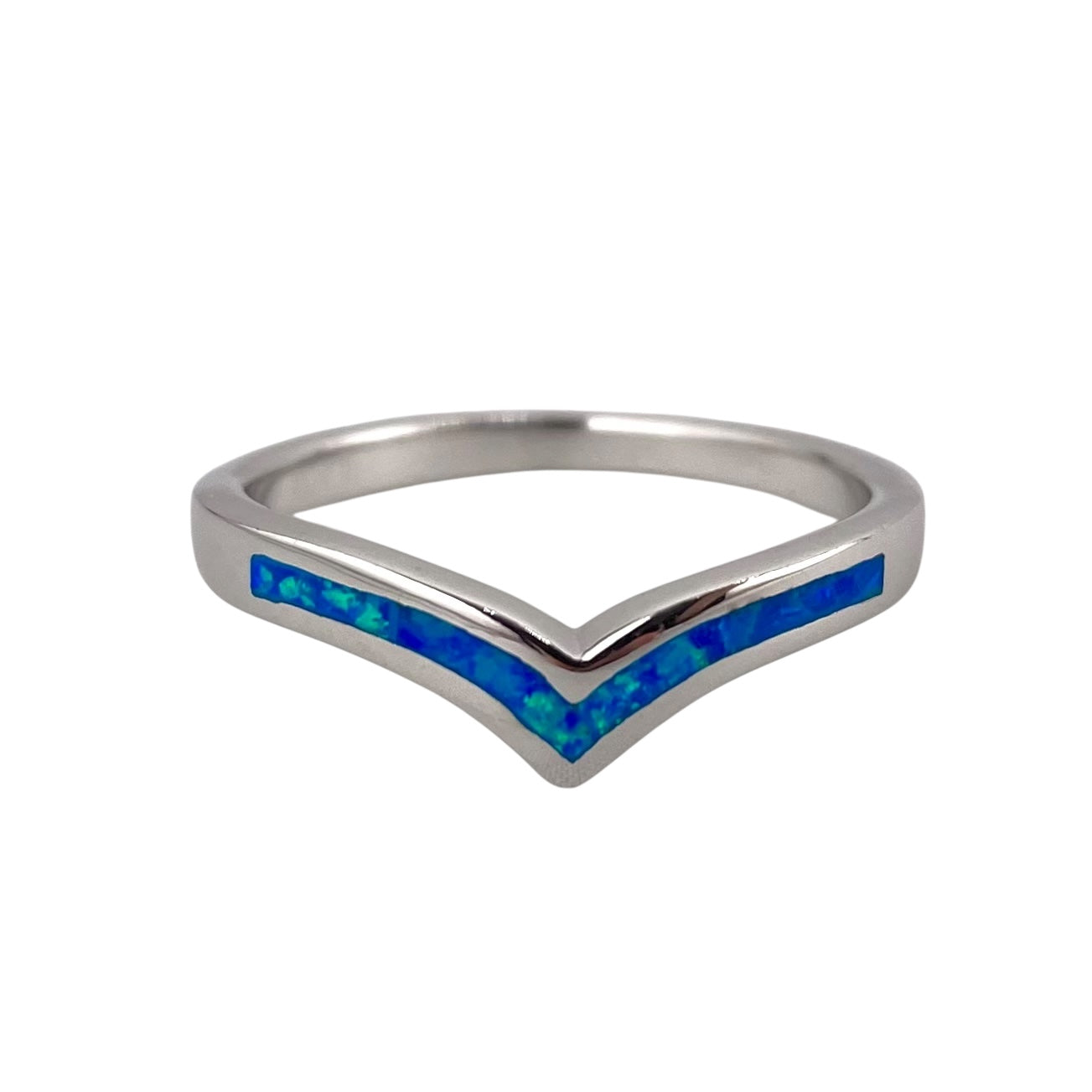 Blue Lab Opal Chevron Ring Sterling Silver