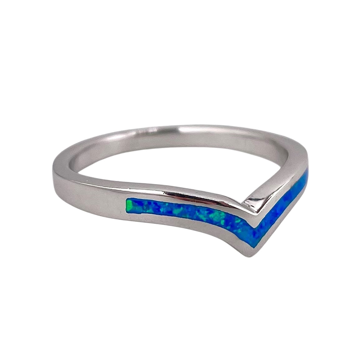 Blue Lab Opal Chevron Ring Sterling Silver