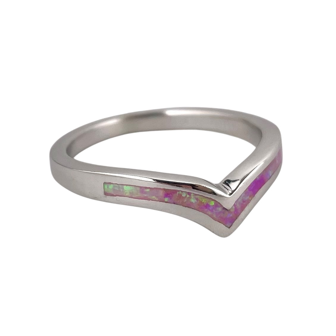 Pink Lab Opal Chevron Ring Sterling Silver