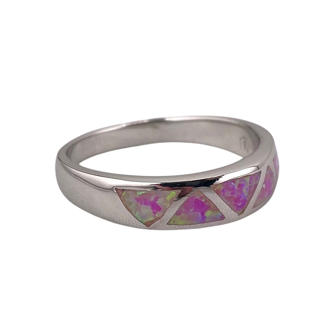 Pink Lab Opal Triangle Pattern Ring Sterling Silver