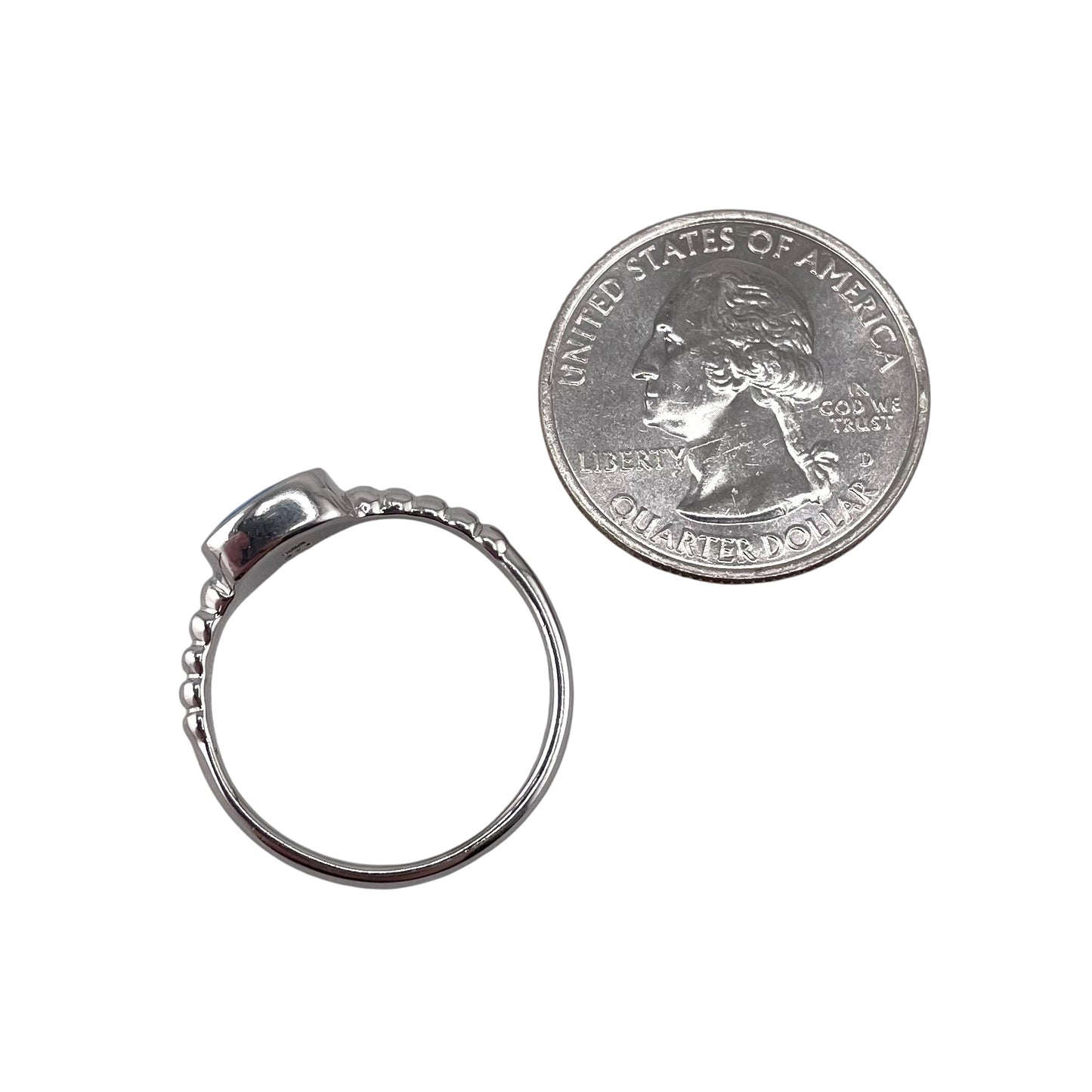 Blue Lab Square Opal Bead Band Ring Sterling Silver