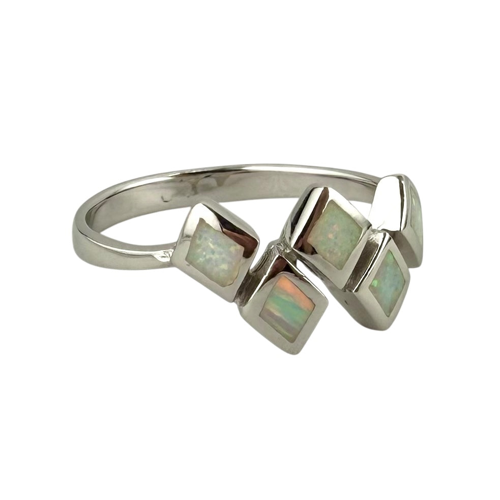 White Lab Opal Stacked Diamond Ring Sterling Silver