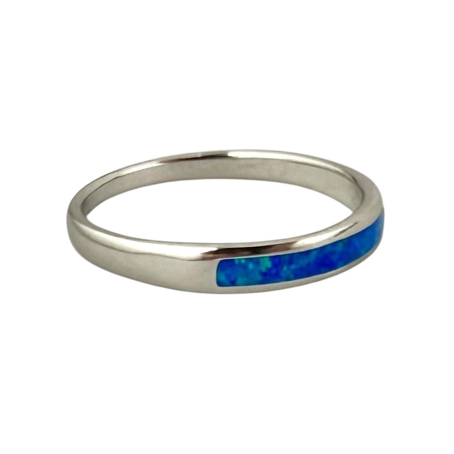 Blue Lab Opal Rectangle Bar Ring Sterling Silver