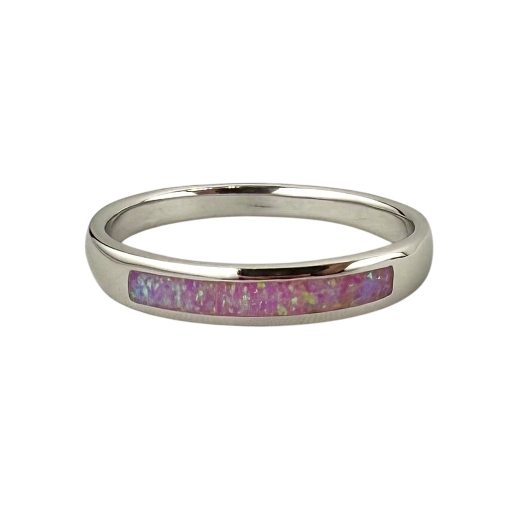 Pink Lab Opal Rectangle Bar Ring Sterling Silver