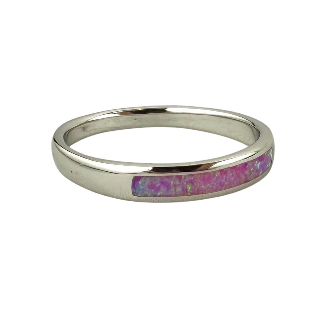 Pink Lab Opal Rectangle Bar Ring Sterling Silver