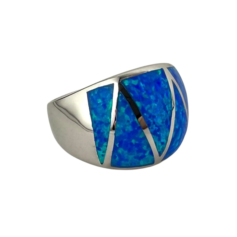 Blue Lab Opal Triangle Pattern Large Ring Sterling Silver