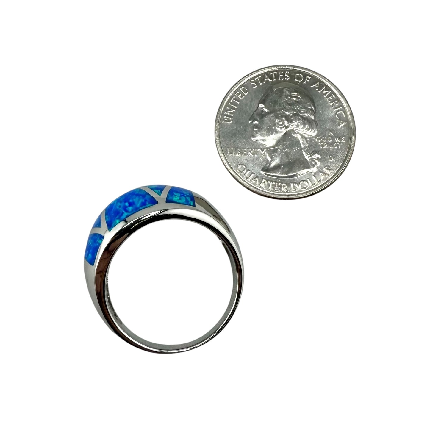 Blue Lab Opal Triangle Pattern Large Ring Sterling Silver