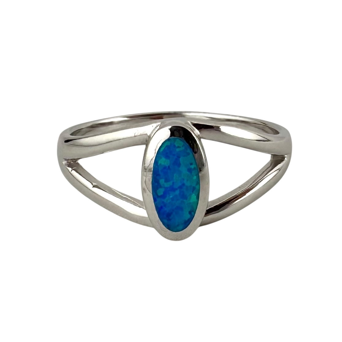 Blue Lab Opal Oval Ring Sterling Silver