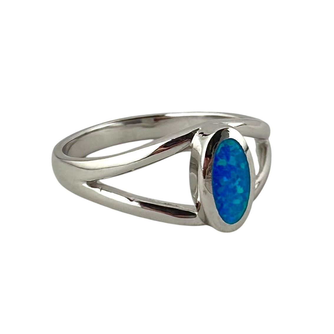 Blue Lab Opal Oval Ring Sterling Silver