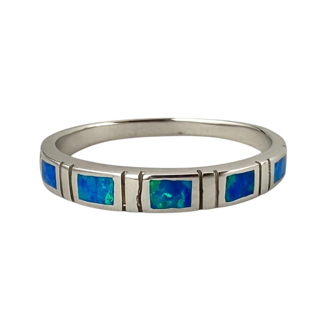 Blue Lab Opal Square Row Ring Sterling Silver