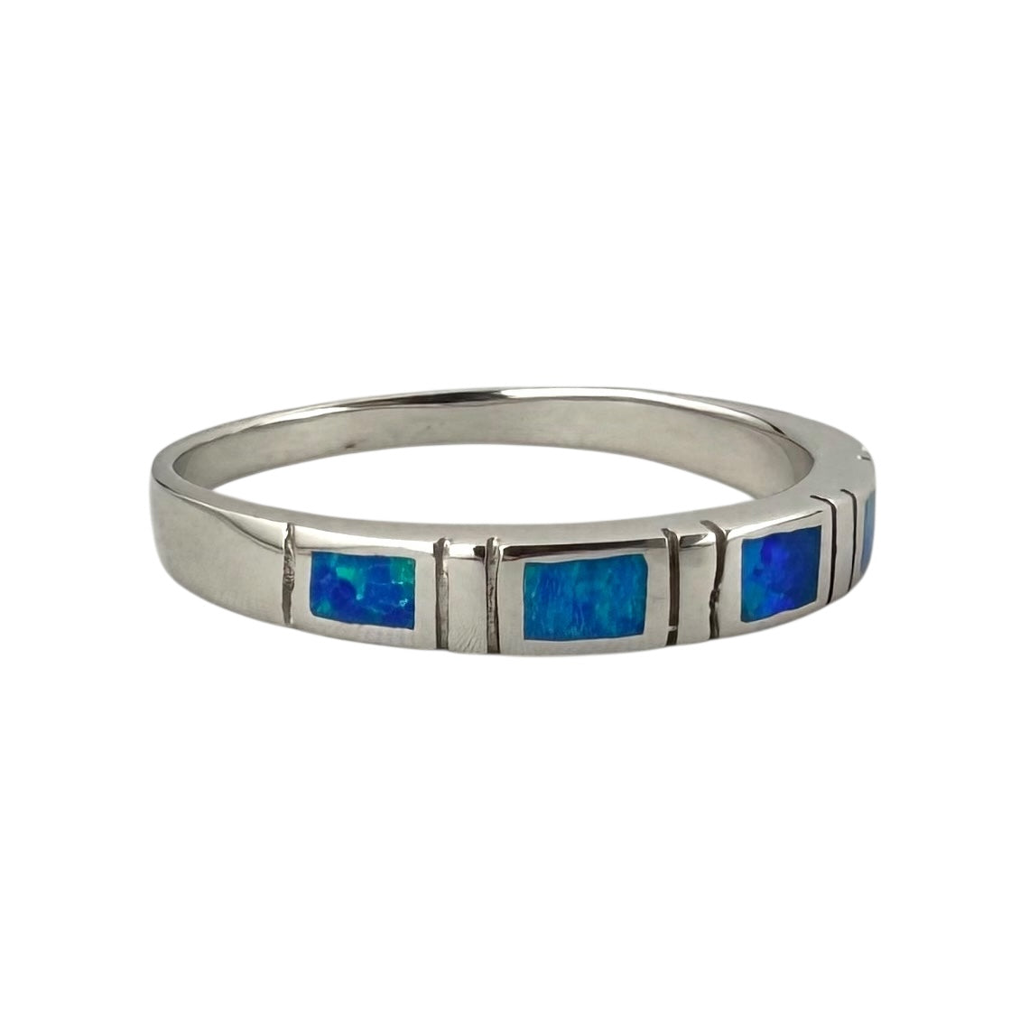 Blue Lab Opal Square Row Ring Sterling Silver