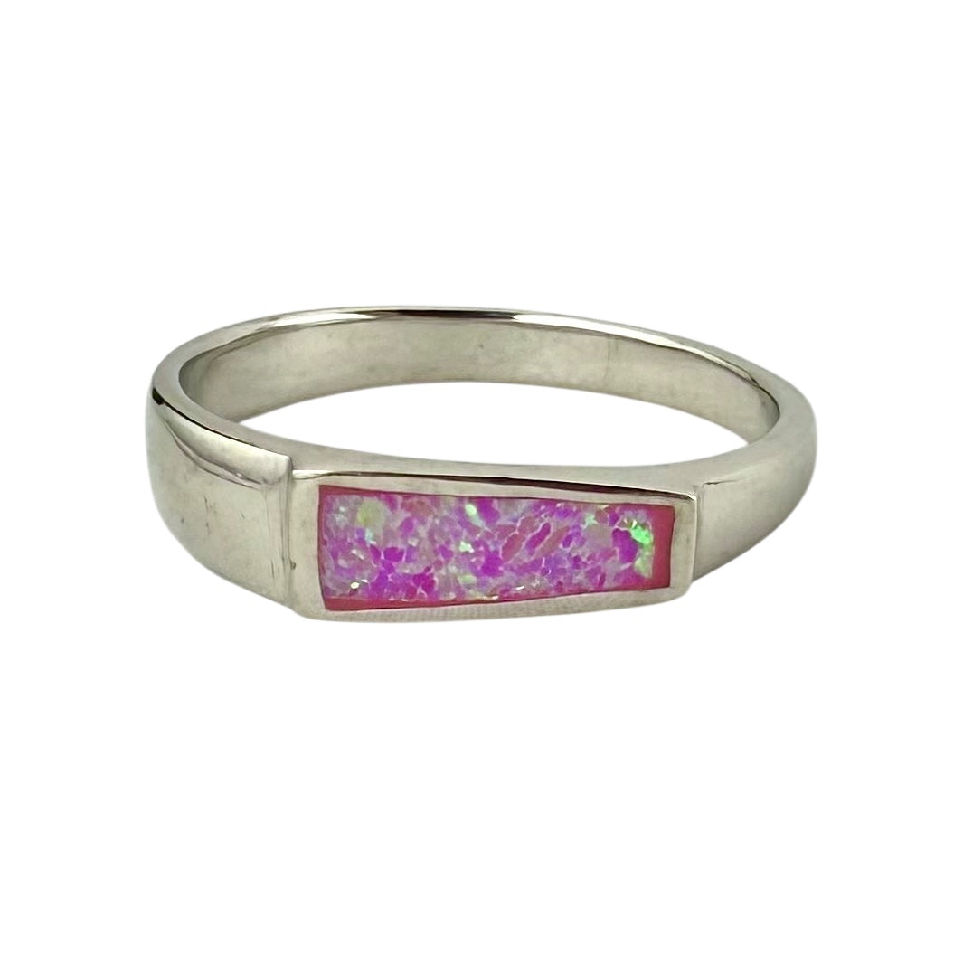 Pink Lab Opal Slanted Bar Ring Sterling Silver