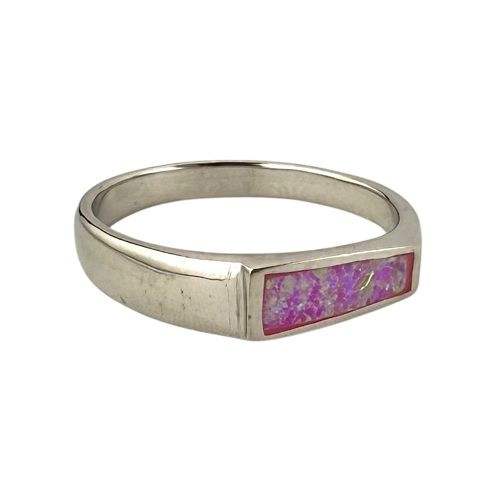 Pink Lab Opal Slanted Bar Ring Sterling Silver