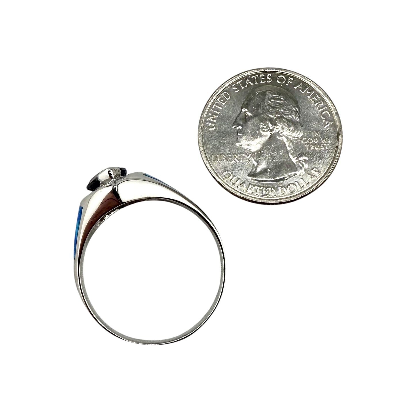Blue Lab Opal Pear Purple Amethyst & CZ Diamond Ring Sterling Silver